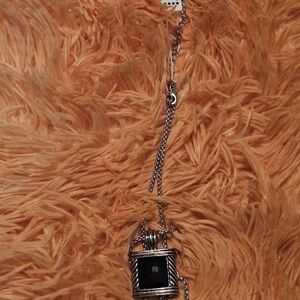 Silver Chain Necklace with Black Pendant